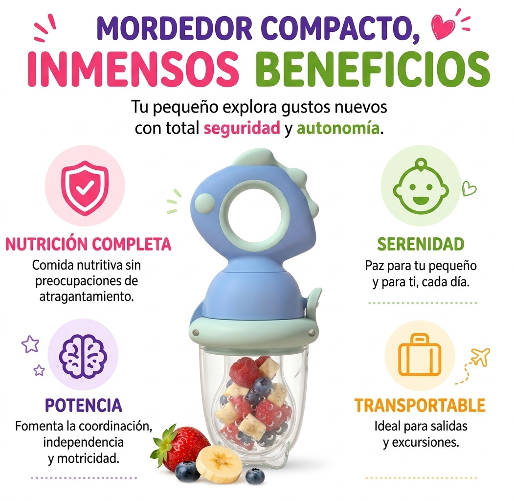 Alimentador de Silicona para Bebé — Mordedor de Frutas NutriDino®